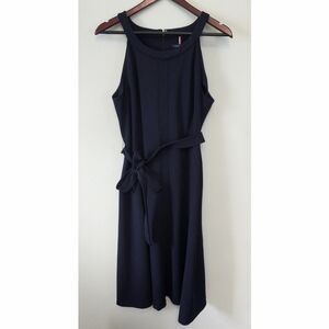 Tommy Hilfiger Navy Blue Super Stretch A-line Midi Dress With Tie Waist Size 14